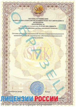 Образец сертификата соответствия (приложение) Корсаков Сертификат ISO 13485